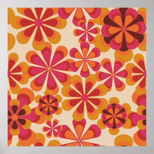 Naadloos 70s retro florale patroon met  dai poster (Voorkant)