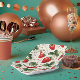 Naadloos Aardbei Botanisch Patroon Vintage Srq Papieren Bordje