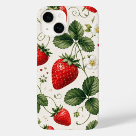 Naadloos Aardbei Botanisch Patroon VintageStijl Case-Mate iPhone 14 Hoesje
