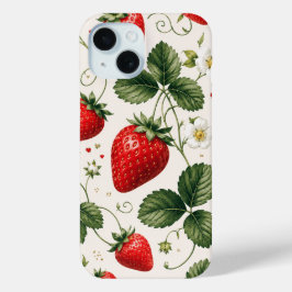Naadloos Aardbei Botanisch Patroon VintageStijl iPhone 15 Case
