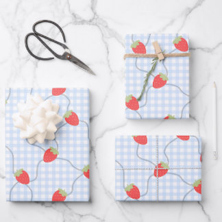 Naadloos Aardbei Gingham Patroon Inpakpapier Vel