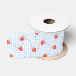 Naadloos Aardbei Gingham Patroon Satijnen Lint