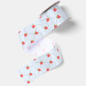 Naadloos Aardbei Gingham Patroon Satijnen Lint (Achterkant)