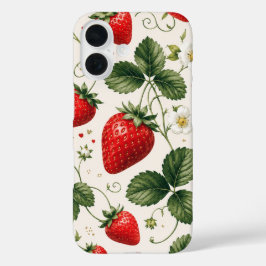Naadloos aardbeien botanisch patroon vintage stijl iPhone 16 hoesje
