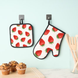 Naadloos Aardbeienpatroon Cute Rode Vrucht Ovenwant & Pannenlap Set