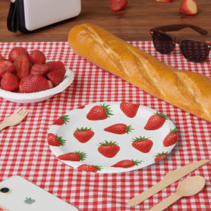 Naadloos Aardbeienpatroon Cute Rode Vrucht Papieren Bordje