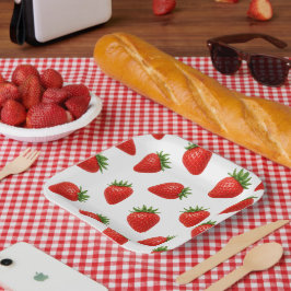 Naadloos Aardbeienpatroon Cute Rode Vrucht Papieren Bordje