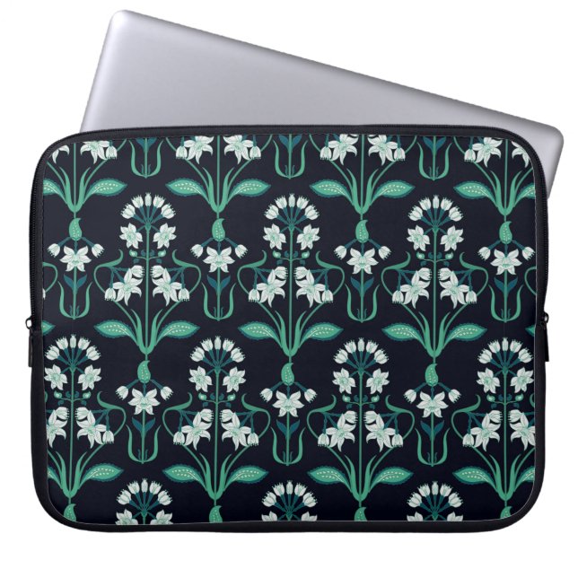 naadloos abstract art nouveau floral patroon laptop sleeve (Voorkant)