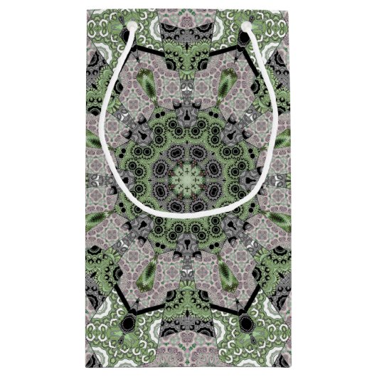 Naadloos abstract grijs siergroen deco klein cadeauzakje (Achterkant)