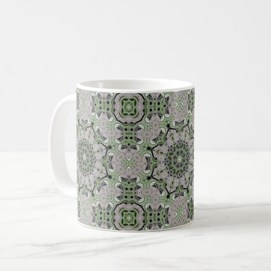 Naadloos abstract grijs siergroen deco koffiemok (Voorkant links)