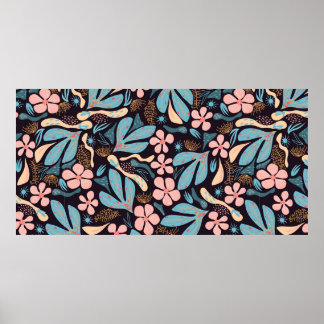 Naadloos abstract patroon, floreel motief, donkerr poster