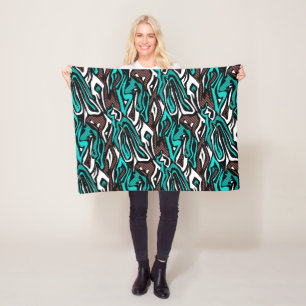 Naadloos abstract zebra leer modern blauw b fleece deken