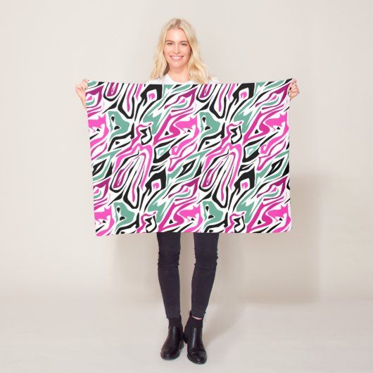 Naadloos abstract zebra leer modern zwart fleece deken (In situ)
