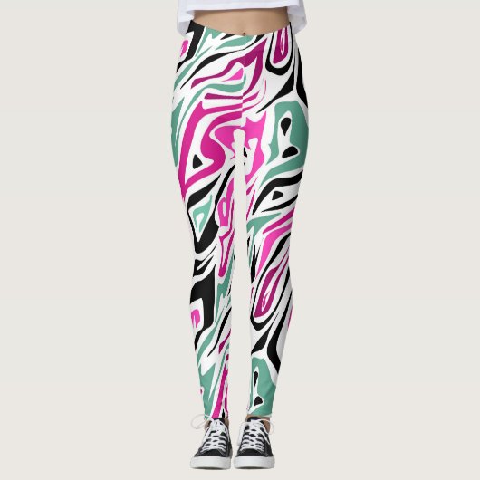 Naadloos abstract zebra leer modern zwart leggings (Voorkant)