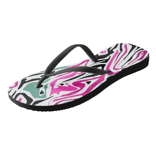 Naadloos abstract zebra leer modern zwart teenslippers (Schuin)
