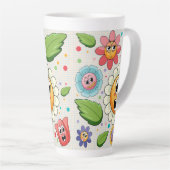 Naadloos achtergrondontwerp met kleurrijke bloemen latte mok (Rechterhoek)