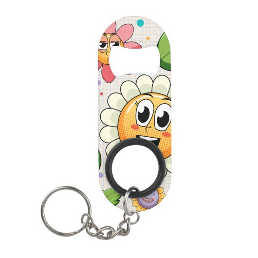 Naadloos achtergrondontwerp met kleurrijke bloemen mini flessenopener (Voorkant)