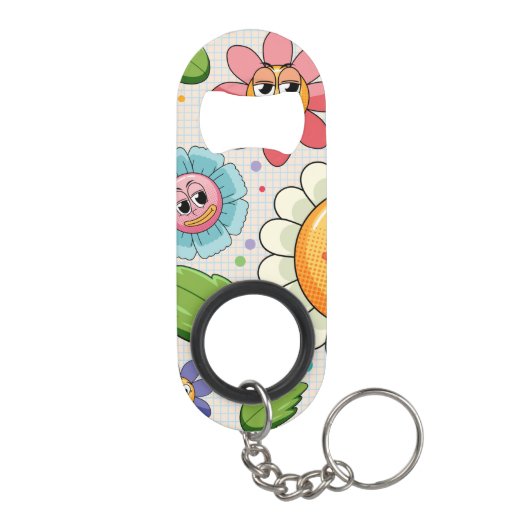 Naadloos achtergrondontwerp met kleurrijke bloemen mini flessenopener (Achterkant)