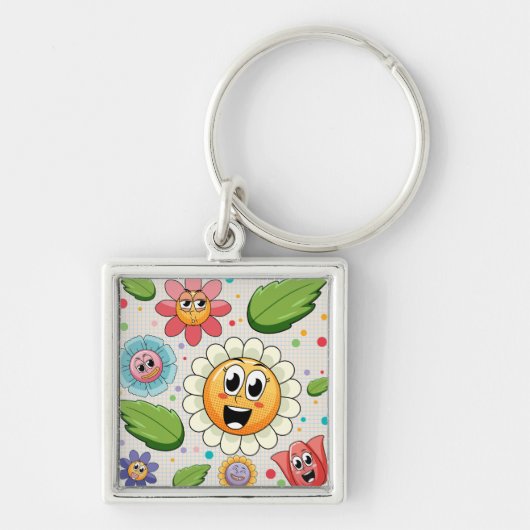 Naadloos achtergrondontwerp met kleurrijke bloemen sleutelhanger (Voorkant)