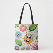 Naadloos achtergrondontwerp met kleurrijke bloemen tote bag (Voorkant)