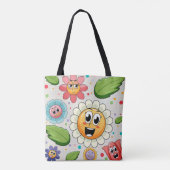 Naadloos achtergrondontwerp met kleurrijke bloemen tote bag (Achterkant)