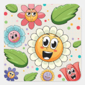 Naadloos achtergrondontwerp met kleurrijke bloemen vierkante sticker (Voorkant)