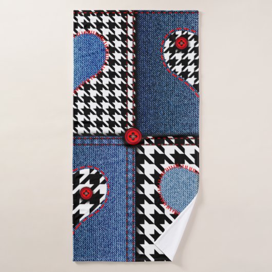 Naadloos achtergrondpatroon. Patchwork van denim f Badhanddoek (Badhanddoek)