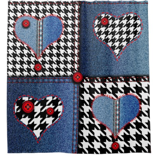 Naadloos achtergrondpatroon. Patchwork van denim f Douchegordijn (Voorkant)