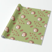 Naadloos Autumn Wrapping Paper met Hedgehog Fun Cadeaupapier (Uitgerold)