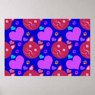 naadloos behangpapier met cartoon en katten poster