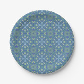Naadloos blauw en groen bloempatroon papieren bordje (Voorkant)