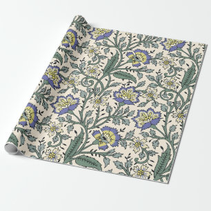 Naadloos blauw, geel en wit bloempatroon cadeaupapier
