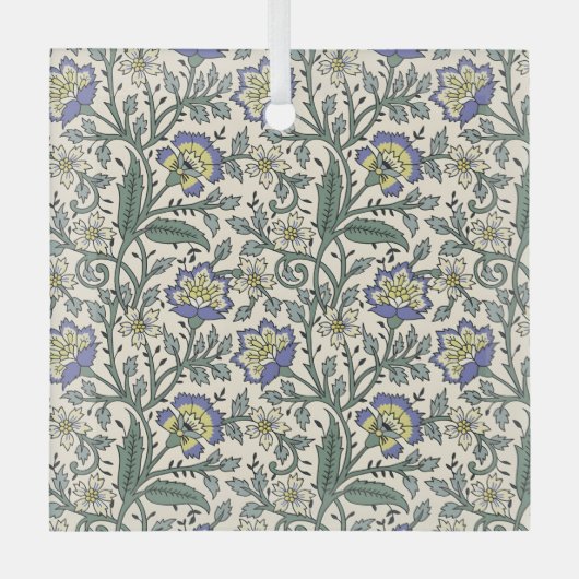 Naadloos blauw, geel en wit bloempatroon glas ornament (Voorkant)
