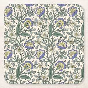 Naadloos blauw, geel en wit bloempatroon kartonnen onderzetters