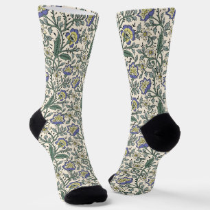 Naadloos blauw, geel en wit bloempatroon sokken