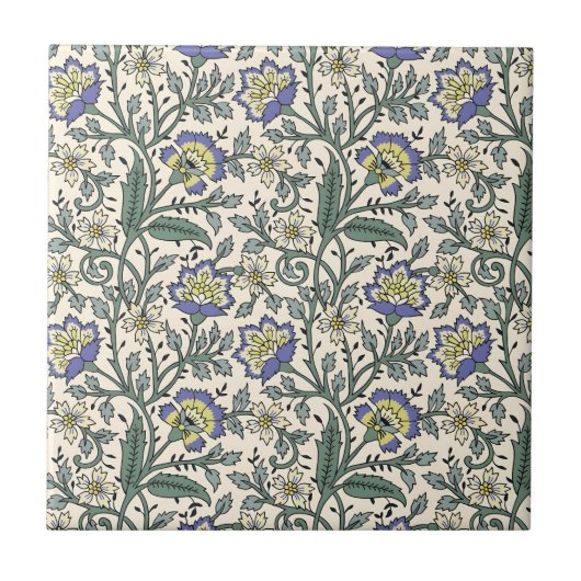 Naadloos blauw, geel en wit bloempatroon tegeltje (Voorkant)