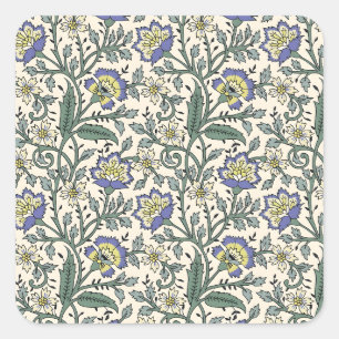 Naadloos blauw, geel en wit bloempatroon vierkante sticker