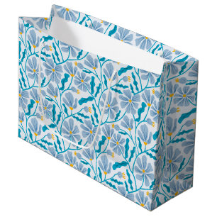 Naadloos Blauw Mid-Century Modern Bloemmotief Groot Cadeauzakje