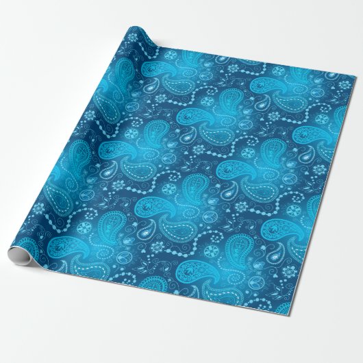 Naadloos blauw paisleypatroon. Elegant stijl Cadeaupapier (Uitgerold)