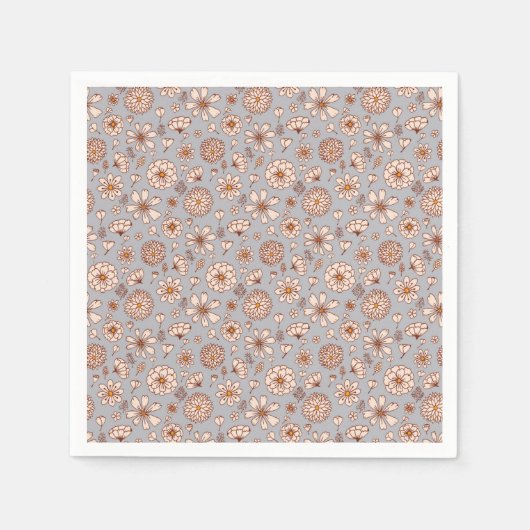 Naadloos Bloemenpatroon grijs Servet (Voorkant)