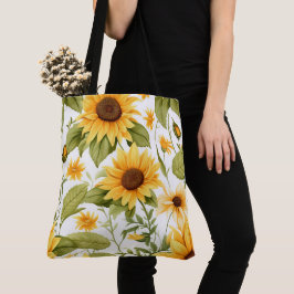 Naadloos bloemenpatroon, zon en madeliefjes tote bag