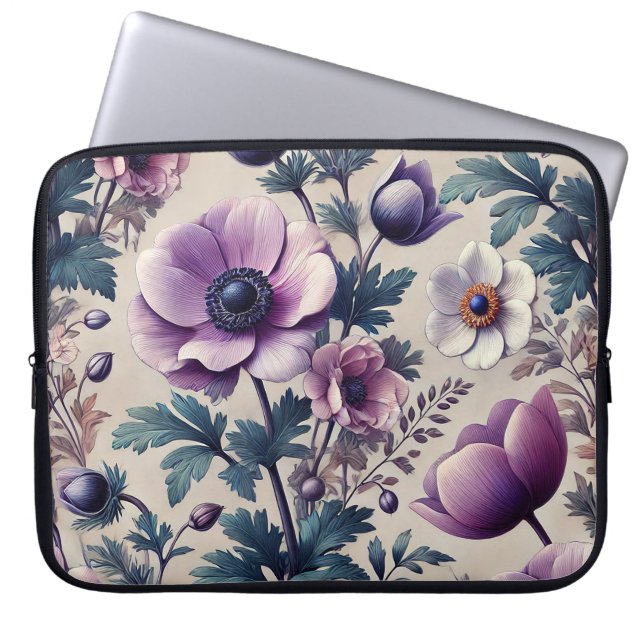 Naadloos bloemmotief met mooie anemoon laptop sleeve (Voorkant)