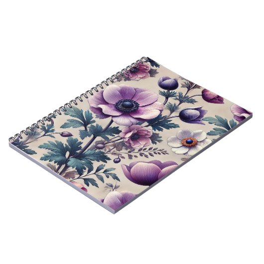 Naadloos bloemmotief met mooie anemoon notitieboek (Linkerzijde)