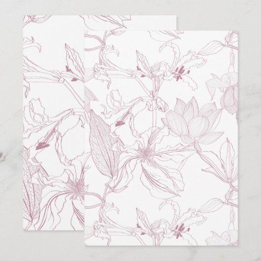 Naadloos bloemmotief met tropische lijnbloemen feestdagenkaart (Voorkant / Achterkant)