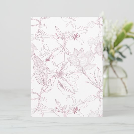 Naadloos bloemmotief met tropische lijnbloemen feestdagenkaart (Staand voorkant)