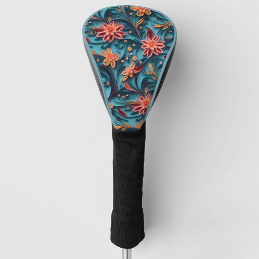 Naadloos bloempapieren patroon Golf Head Hoesje Golfheadcover (Voorkant)
