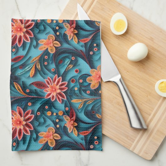 Naadloos bloempapieren patroon keukenhanddoeken (Quarter Fold)