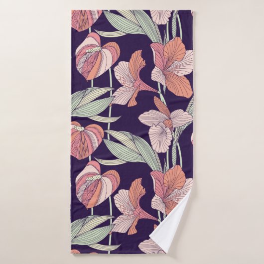Naadloos bloempatroon, bloem, orchid, moder badhanddoek (Badhanddoek)