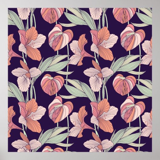 Naadloos bloempatroon, bloem, orchid, moder poster (Voorkant)