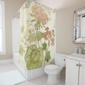 Naadloos bloempatroon. Groene bladeren, roze kieze Douchegordijn (In situ)
